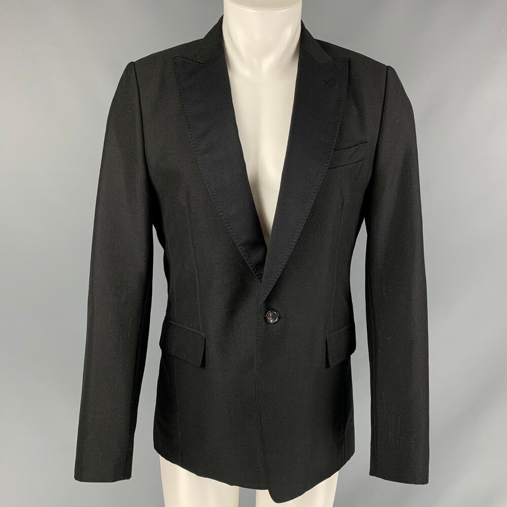 MARC JACOBS Chest Size 38 Black Solid Mohair & Wool Peak Lapel Sport Coat